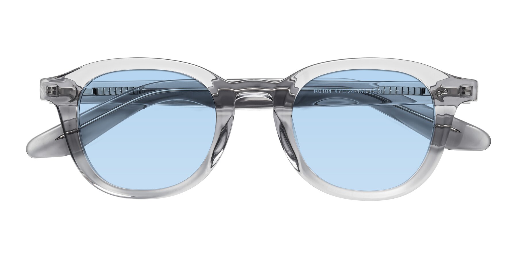 Folded Front of Titus in Transparent Gray with Light Blue Tinted Lenses