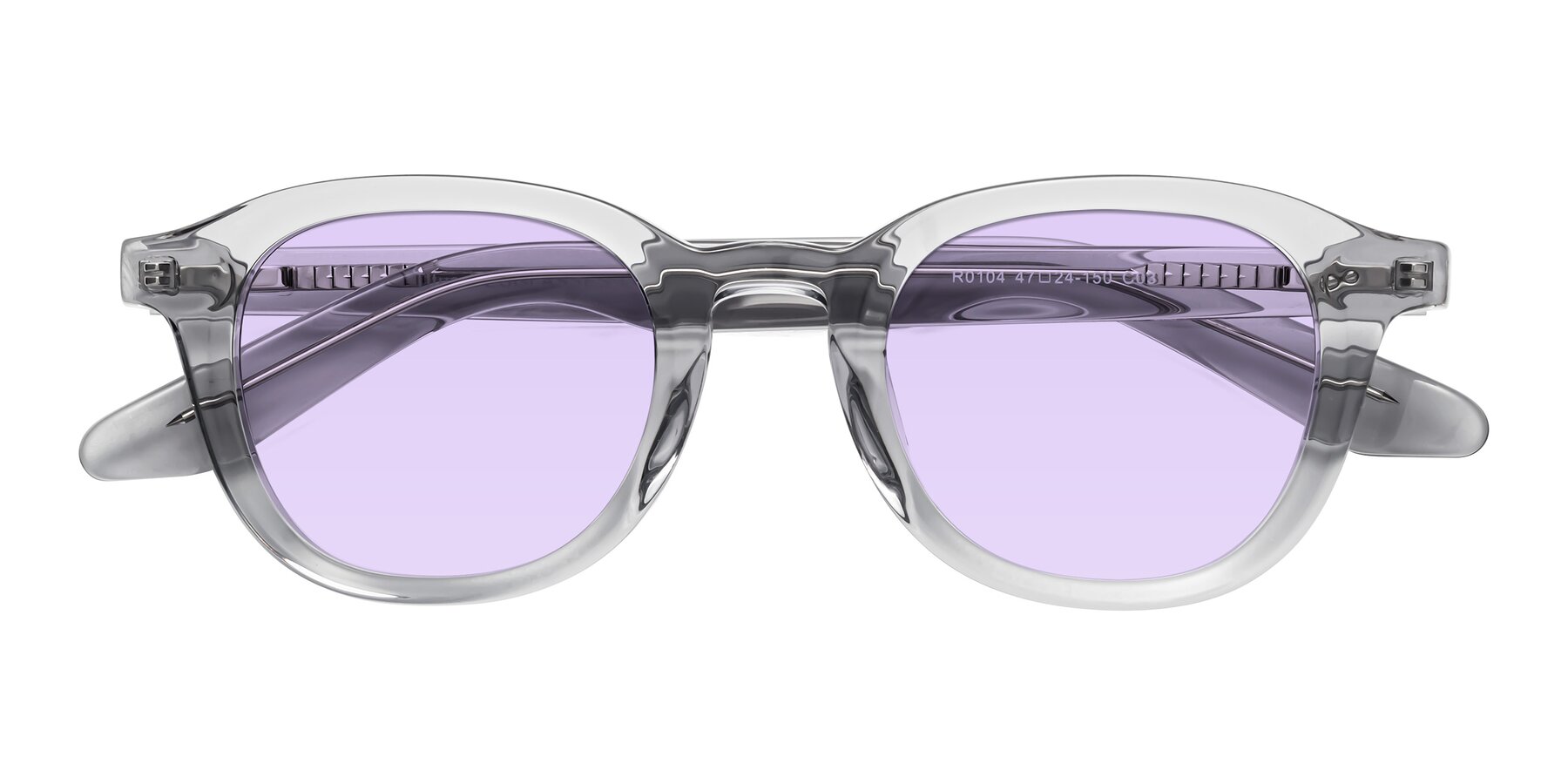 Folded Front of Titus in Transparent Gray with Light Purple Tinted Lenses