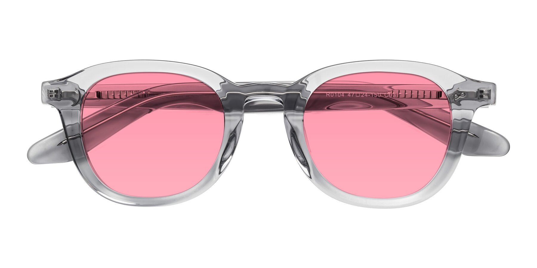 Folded Front of Titus in Transparent Gray with Pink Tinted Lenses