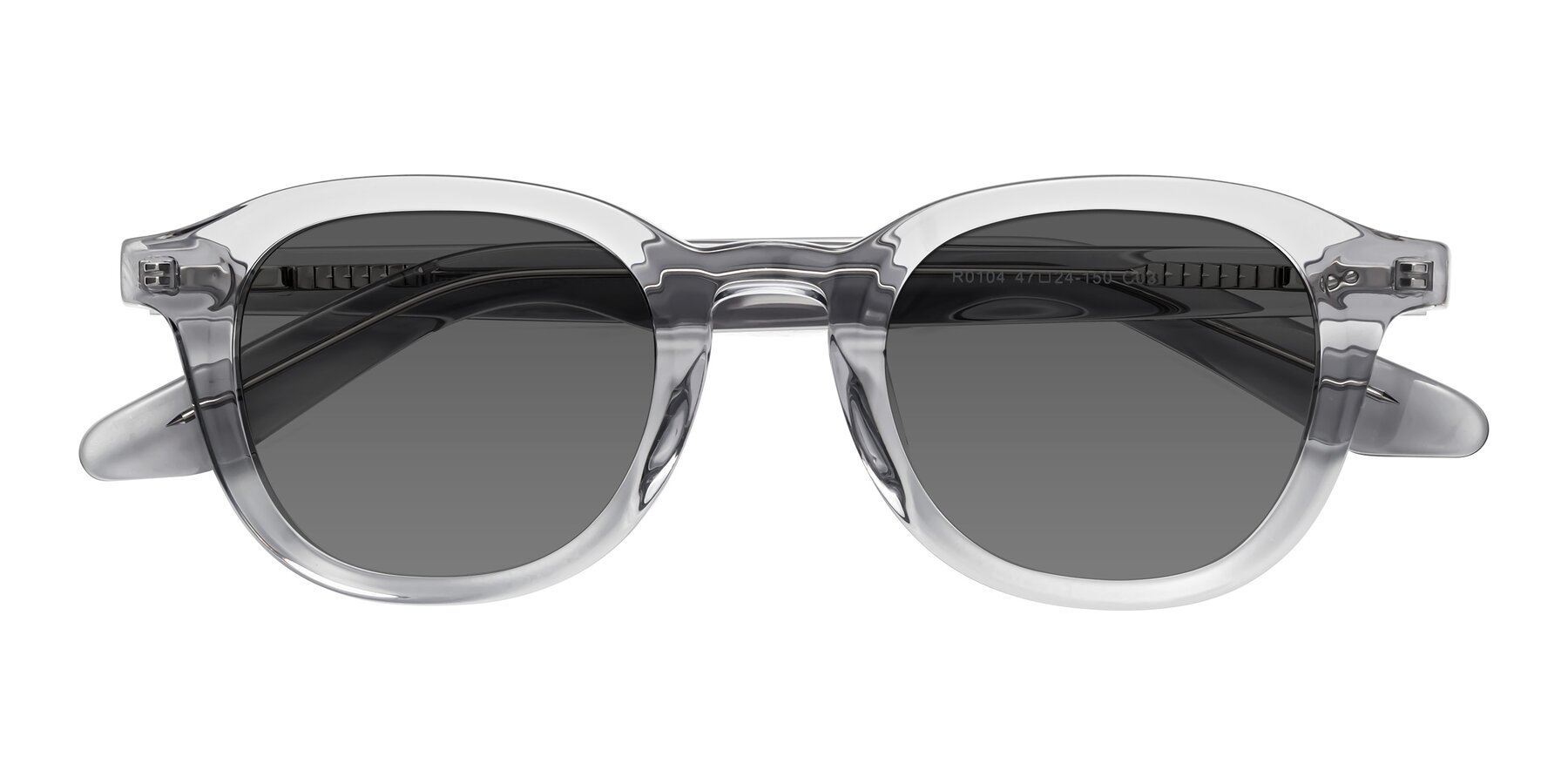 Folded Front of Titus in Transparent Gray with Medium Gray Tinted Lenses
