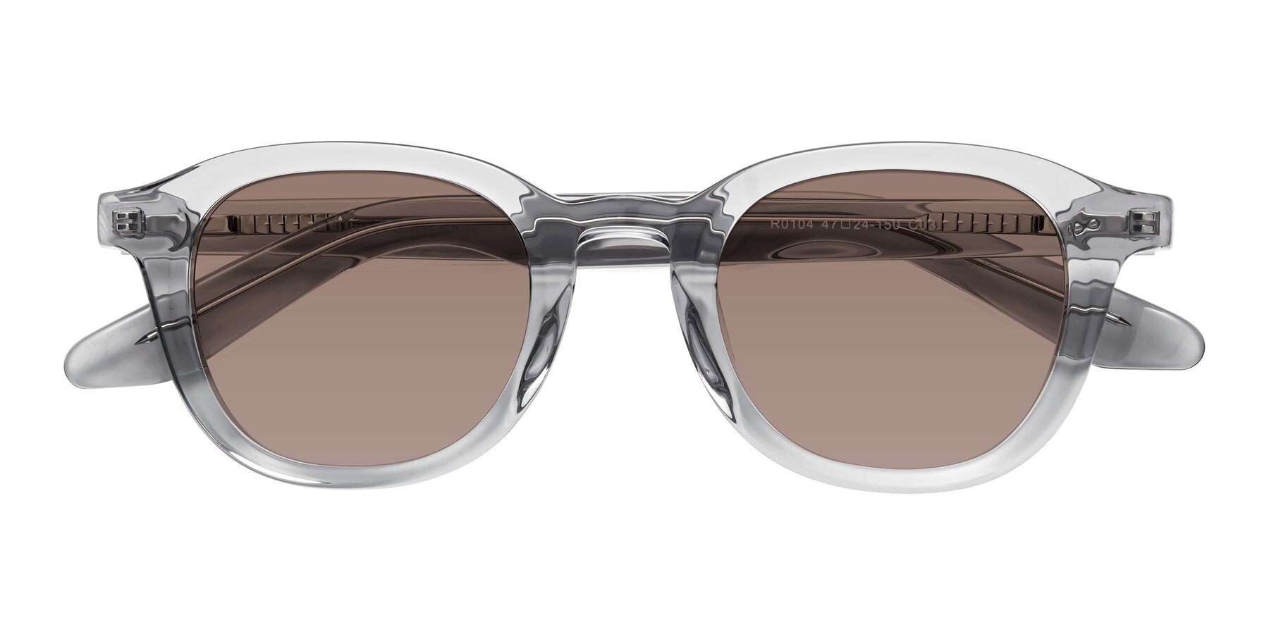 Folded Front of Titus in Transparent Gray with Medium Brown Tinted Lenses