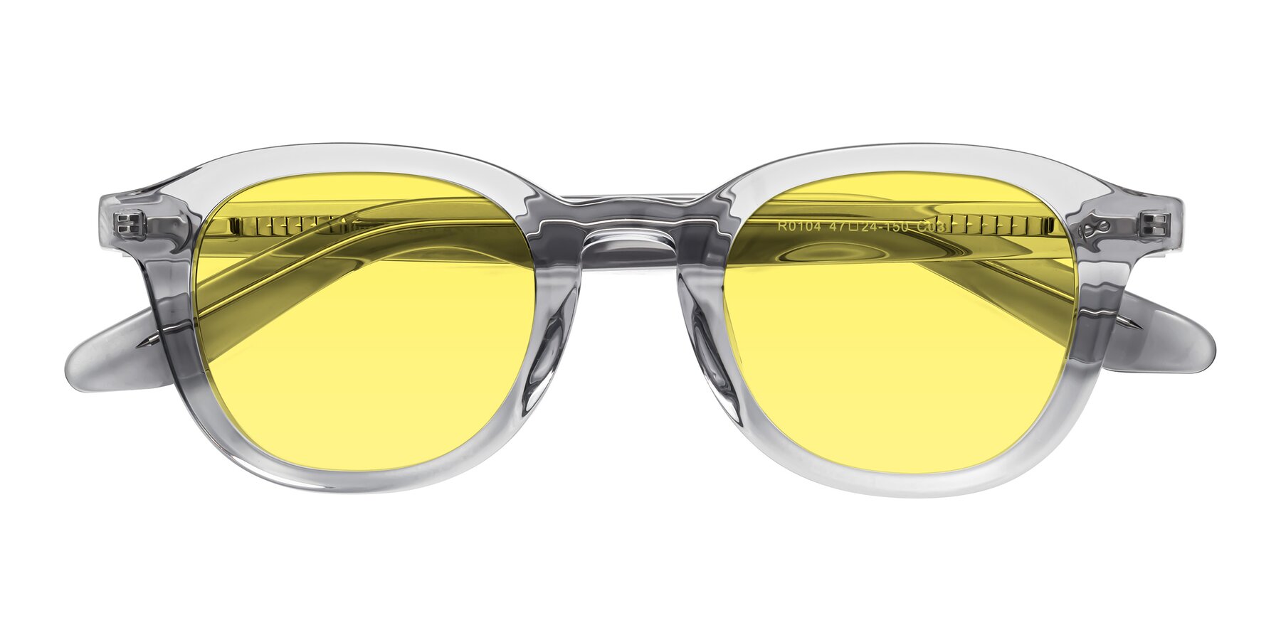 Folded Front of Titus in Transparent Gray with Medium Yellow Tinted Lenses