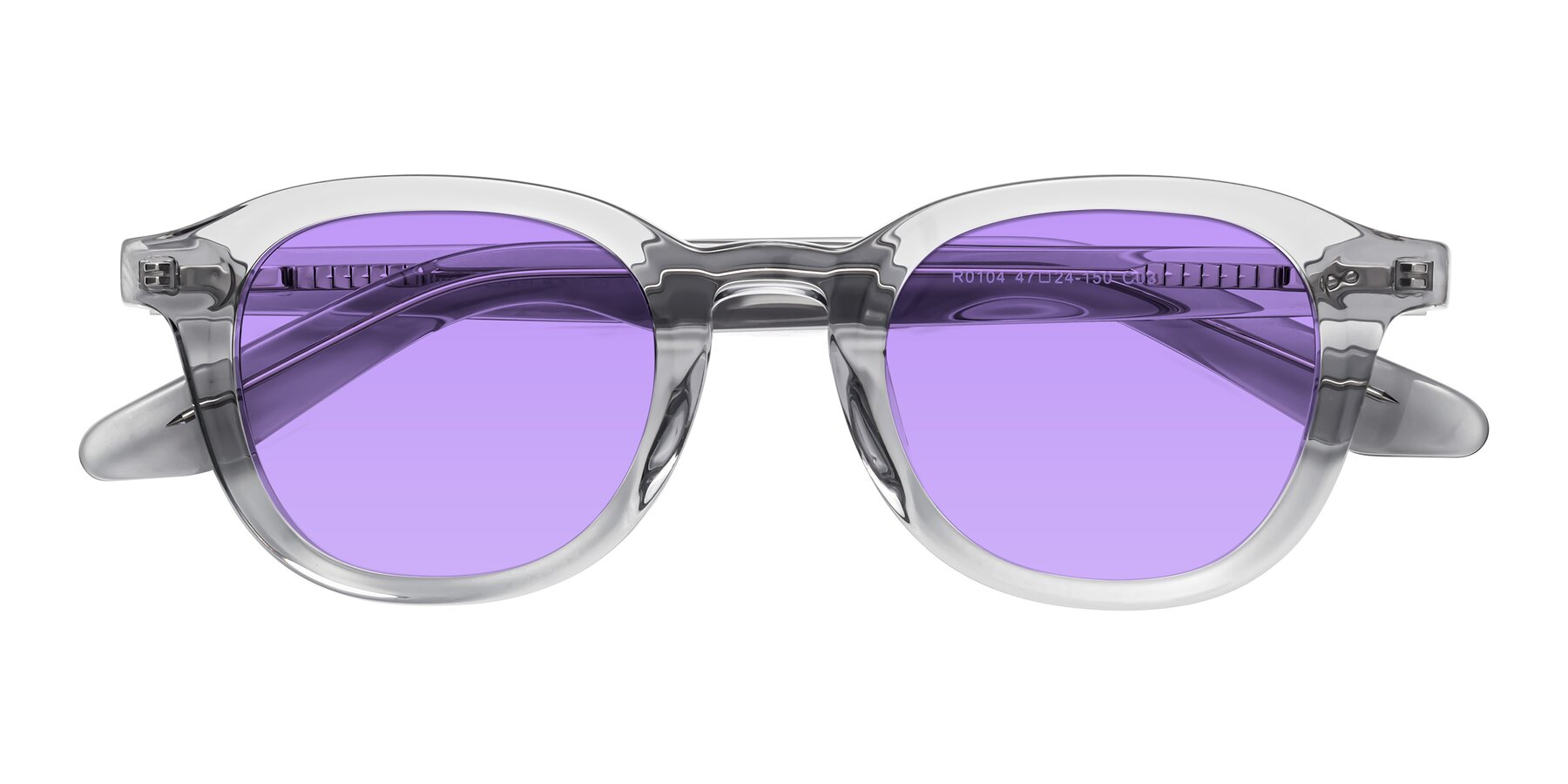 Folded Front of Titus in Transparent Gray with Medium Purple Tinted Lenses