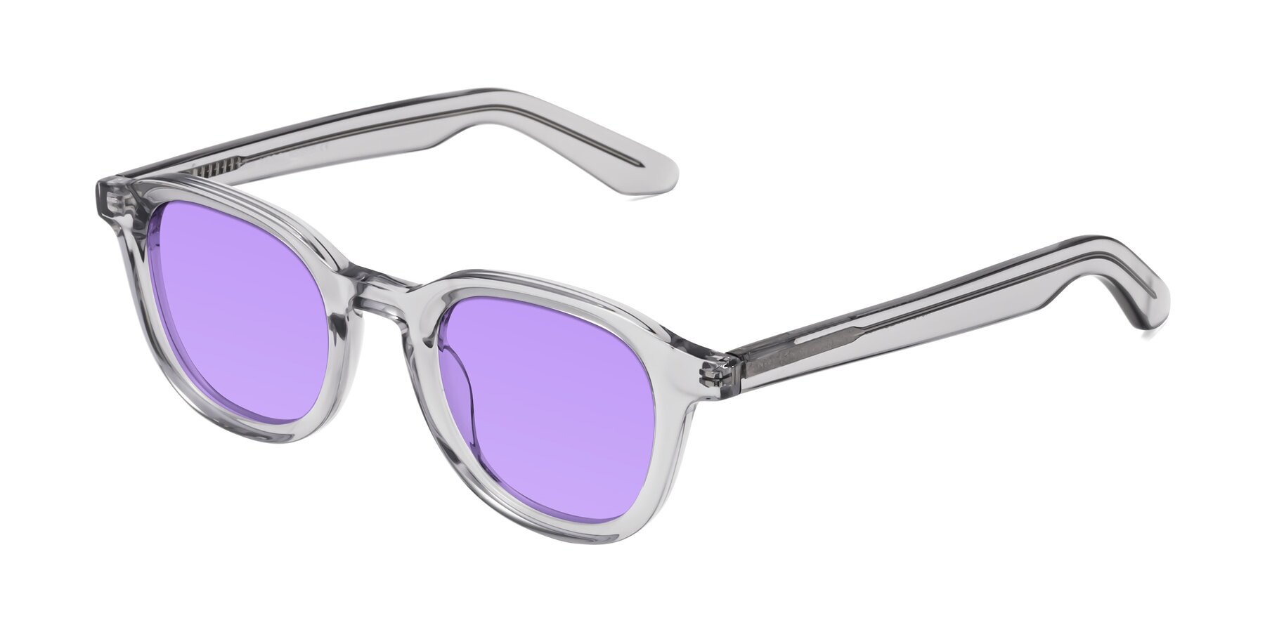 Angle of Titus in Transparent Gray with Medium Purple Tinted Lenses