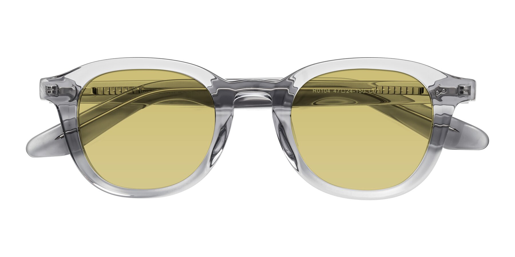 Folded Front of Titus in Transparent Gray with Medium Champagne Tinted Lenses