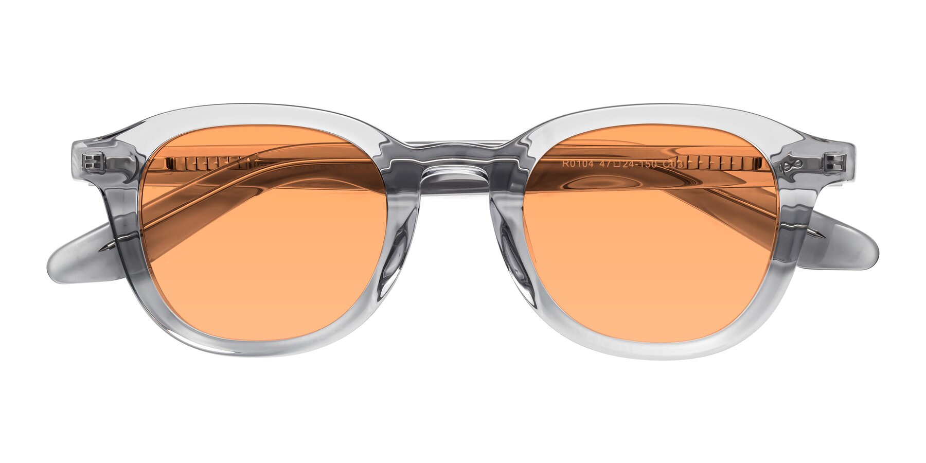 Folded Front of Titus in Transparent Gray with Medium Orange Tinted Lenses