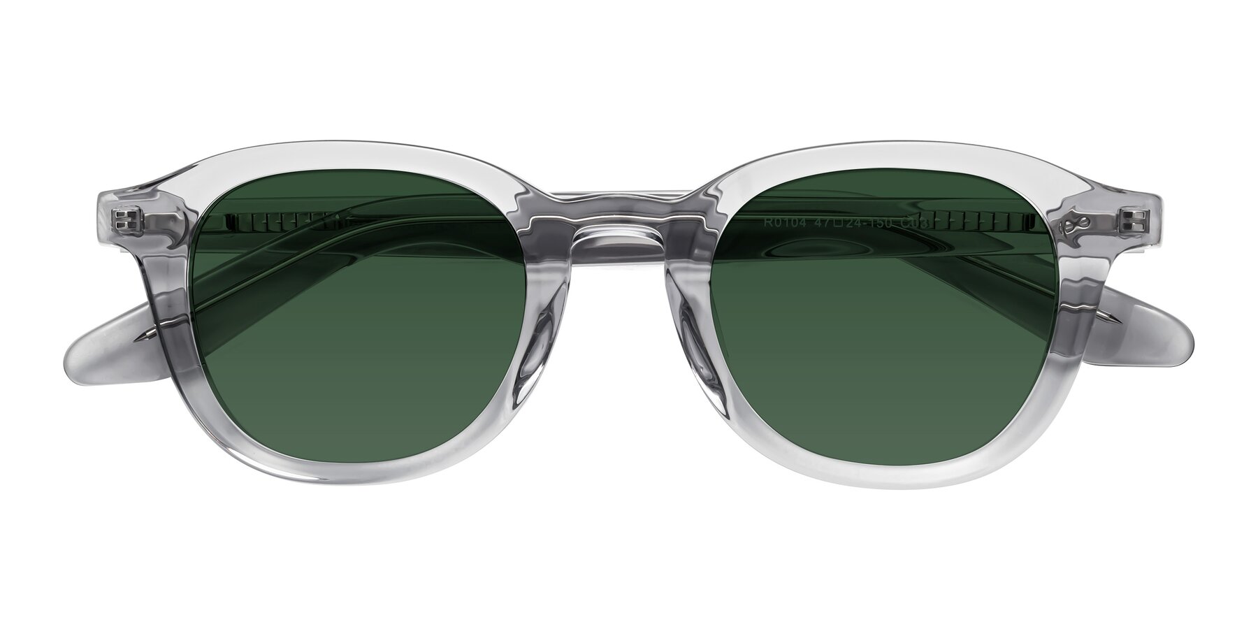 Folded Front of Titus in Transparent Gray with Green Tinted Lenses