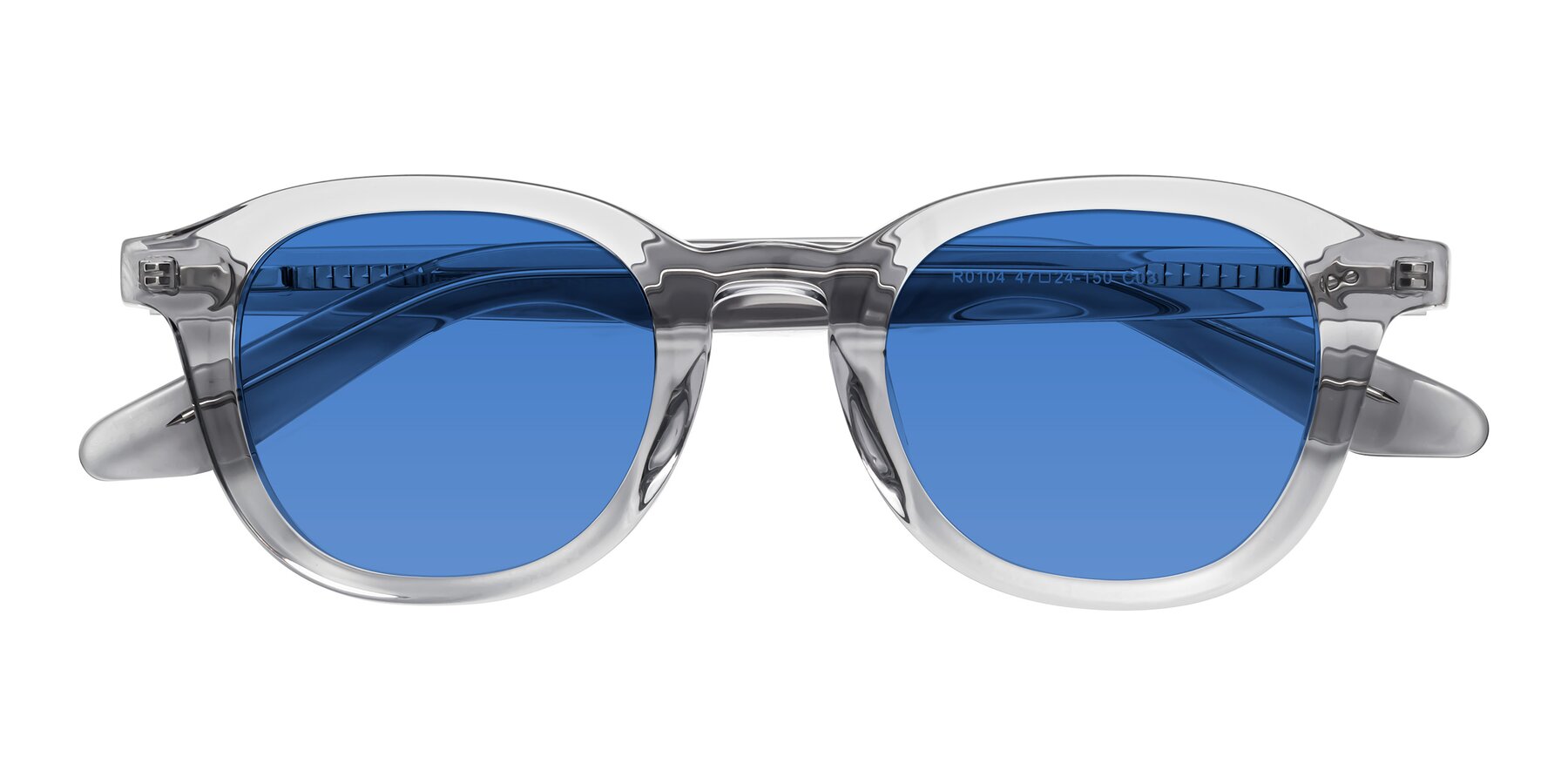 Folded Front of Titus in Transparent Gray with Blue Tinted Lenses