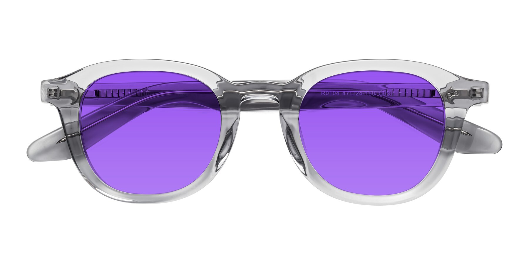 Folded Front of Titus in Transparent Gray with Purple Tinted Lenses