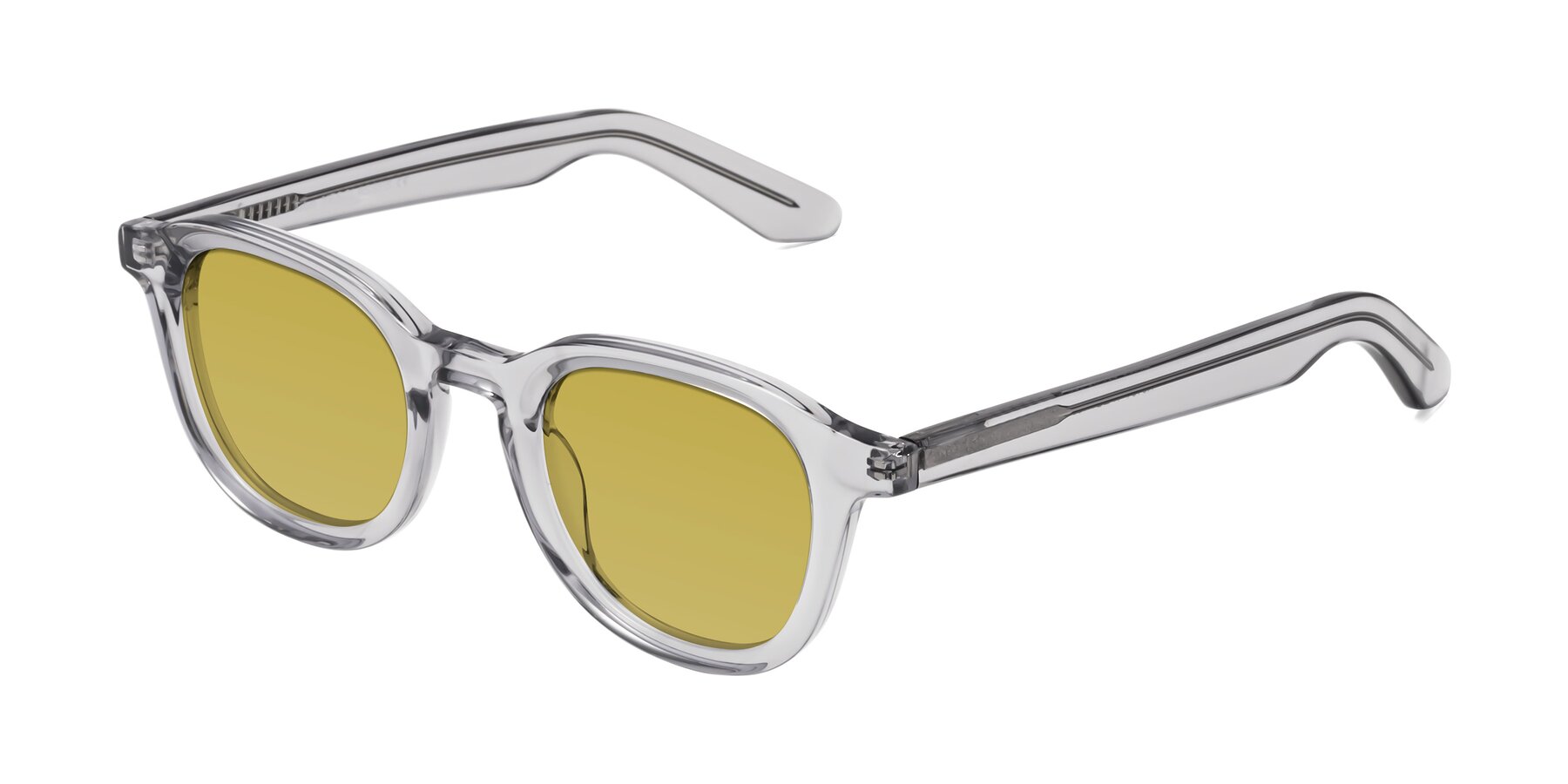 Angle of Titus in Transparent Gray with Champagne Tinted Lenses