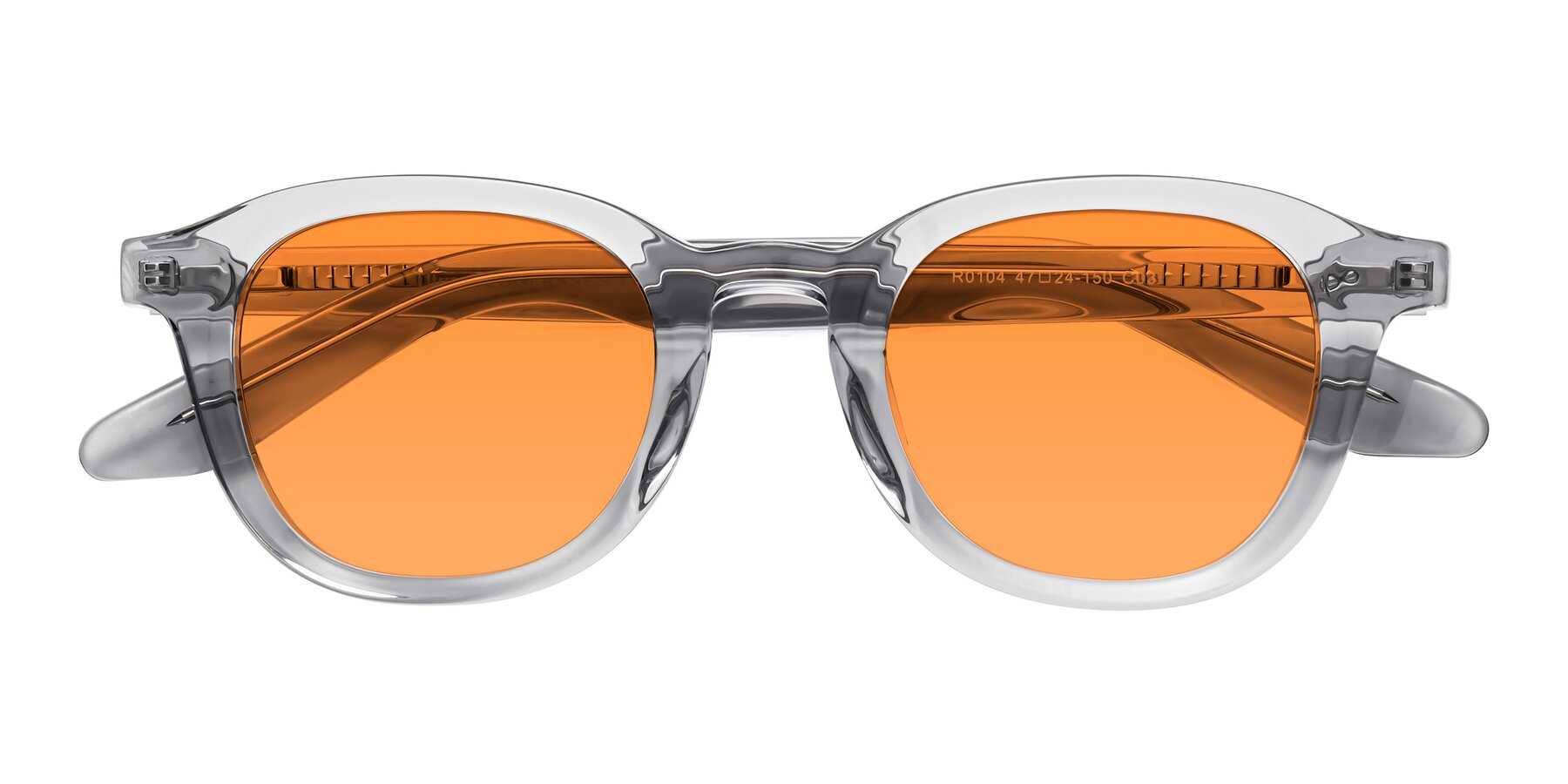 Folded Front of Titus in Transparent Gray with Orange Tinted Lenses