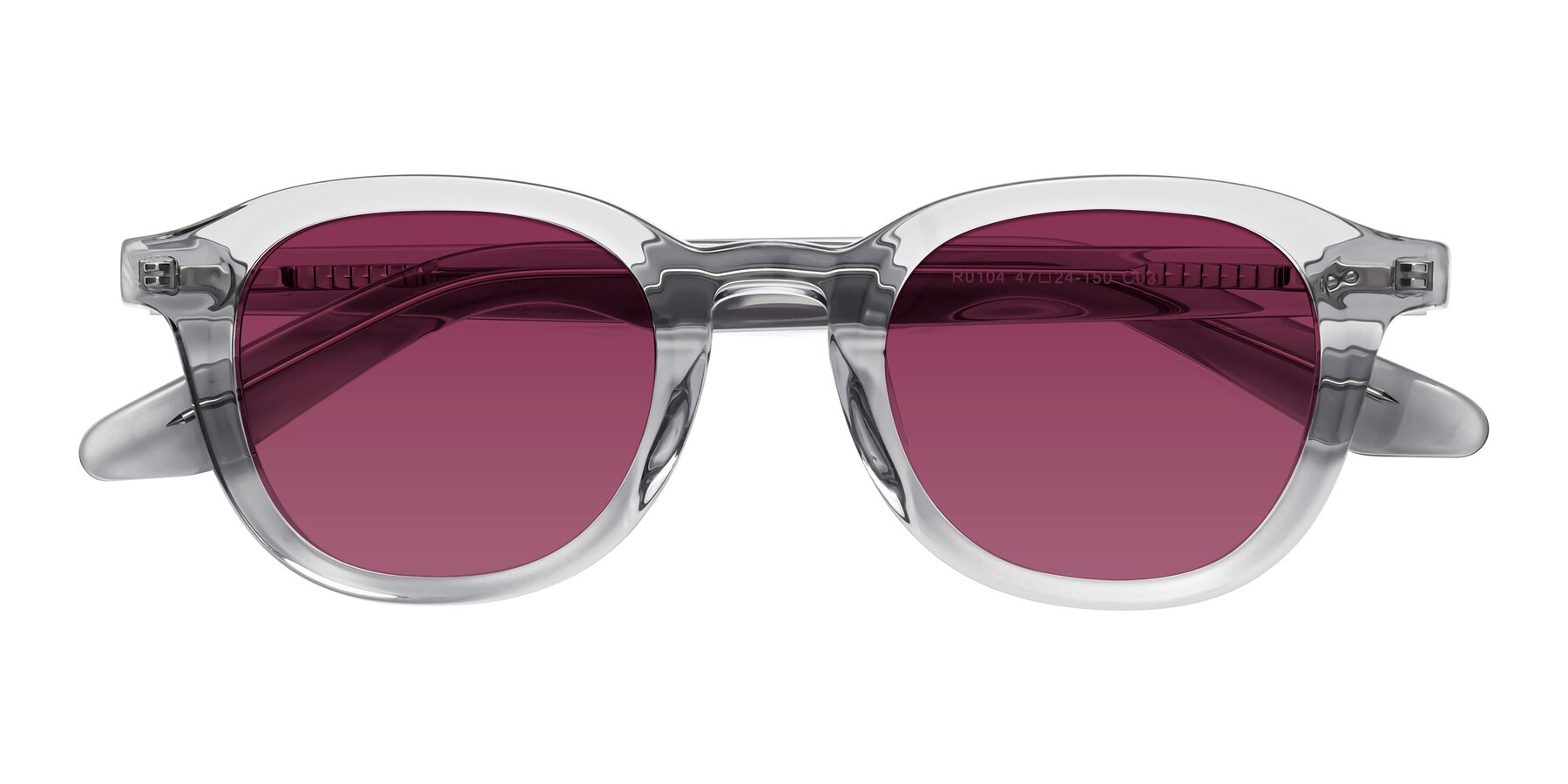 Folded Front of Titus in Transparent Gray with Wine Tinted Lenses