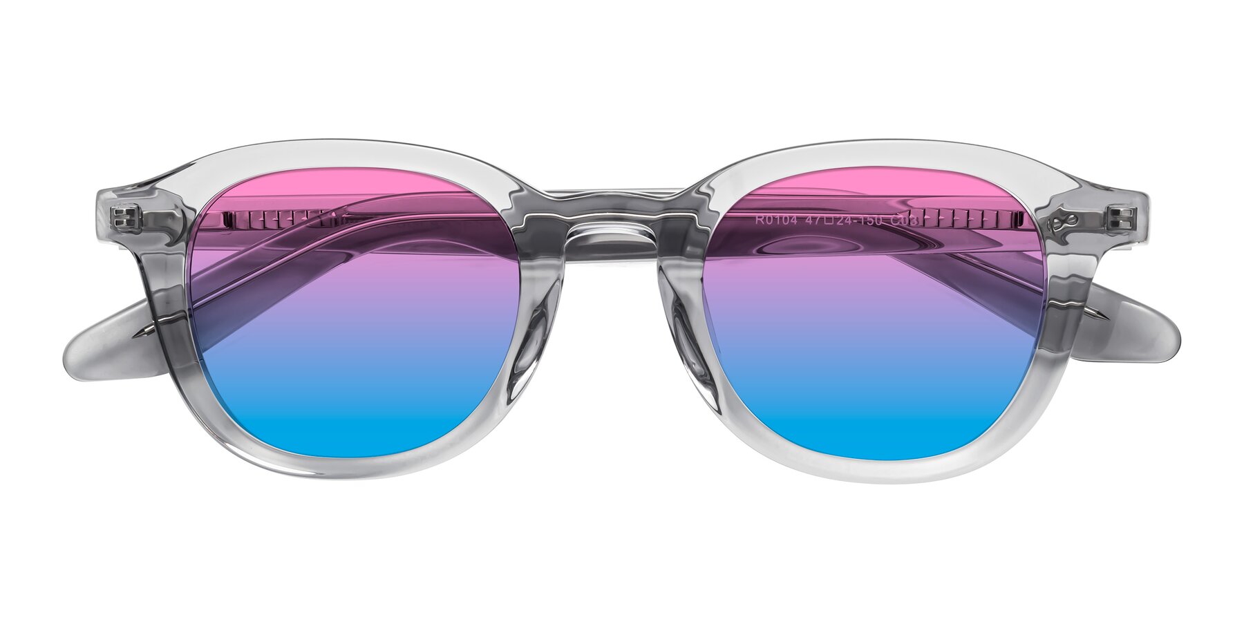 Folded Front of Titus in Transparent Gray with Pink / Blue Gradient Lenses