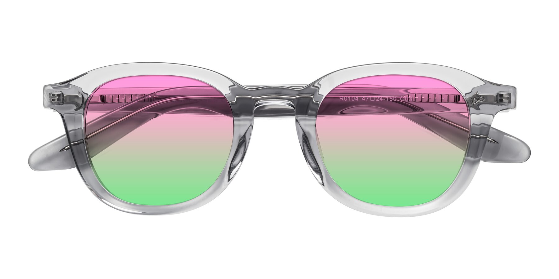 Folded Front of Titus in Transparent Gray with Pink / Green Gradient Lenses