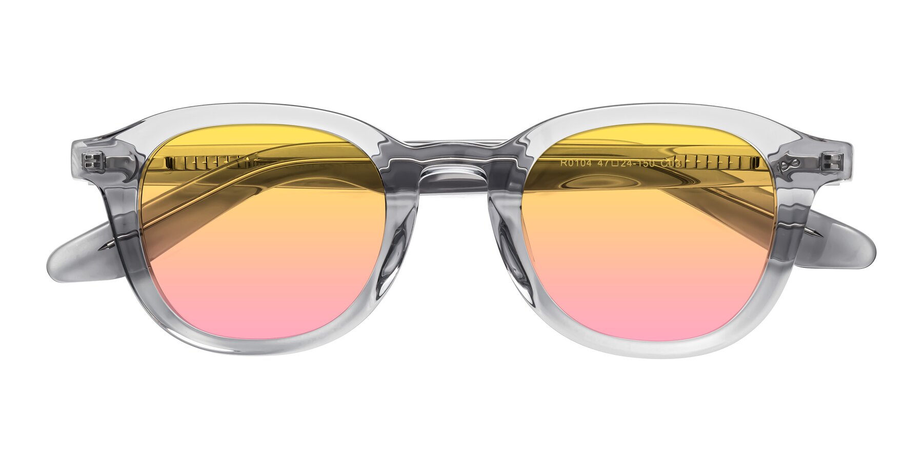 Folded Front of Titus in Transparent Gray with Yellow / Pink Gradient Lenses