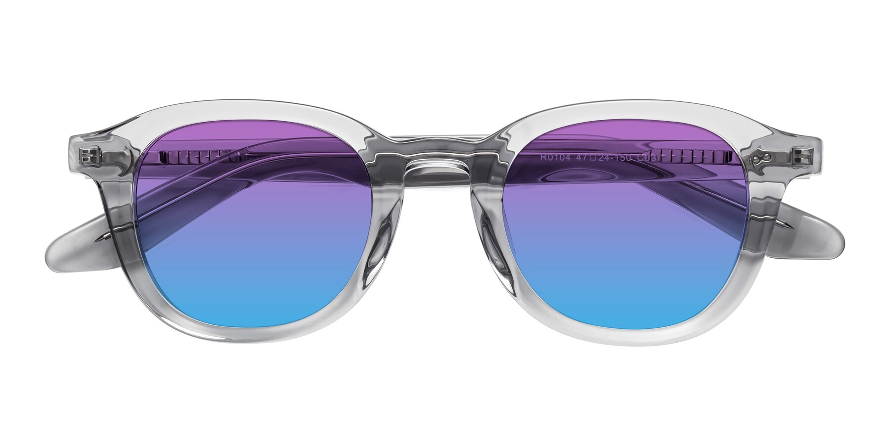 Folded Front of Titus in Transparent Gray with Purple / Blue Gradient Lenses