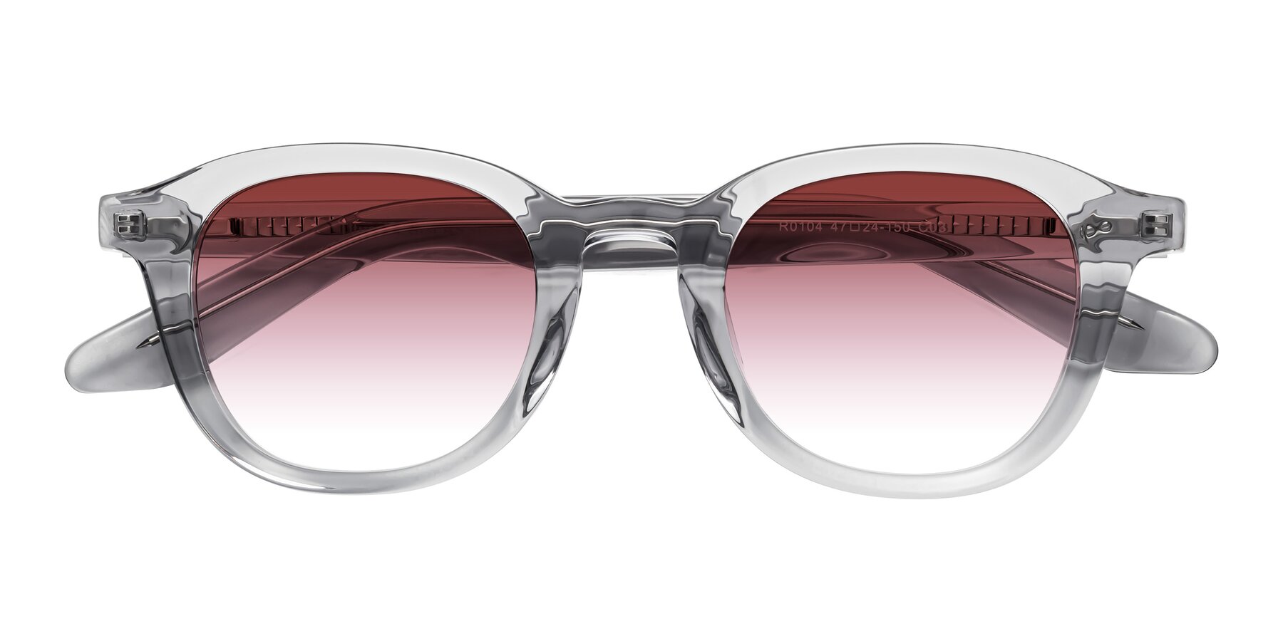 Folded Front of Titus in Transparent Gray with Garnet Gradient Lenses