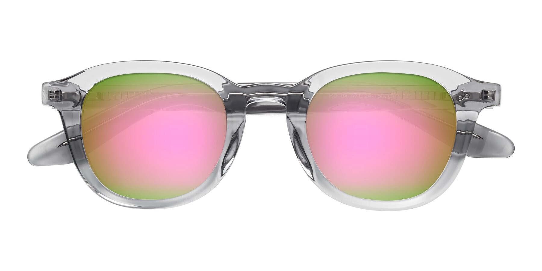 Folded Front of Titus in Transparent Gray with Pink Mirrored Lenses