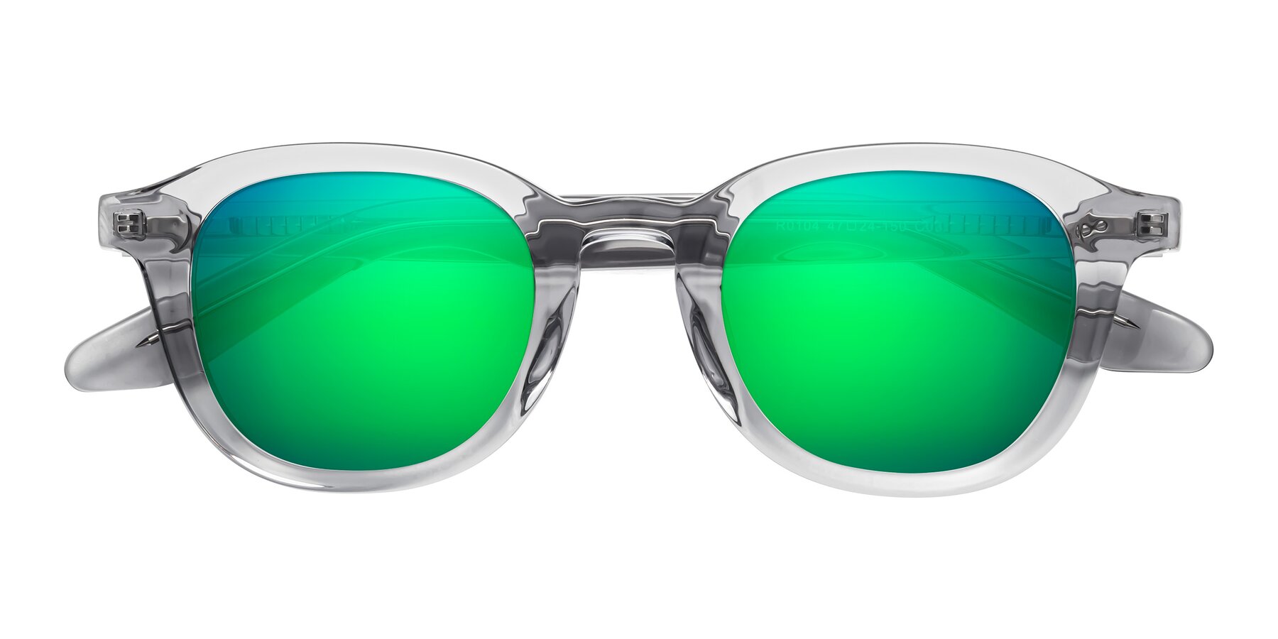 Folded Front of Titus in Transparent Gray with Green Mirrored Lenses