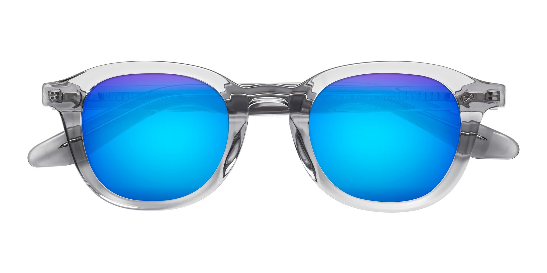 Folded Front of Titus in Transparent Gray with Blue Mirrored Lenses