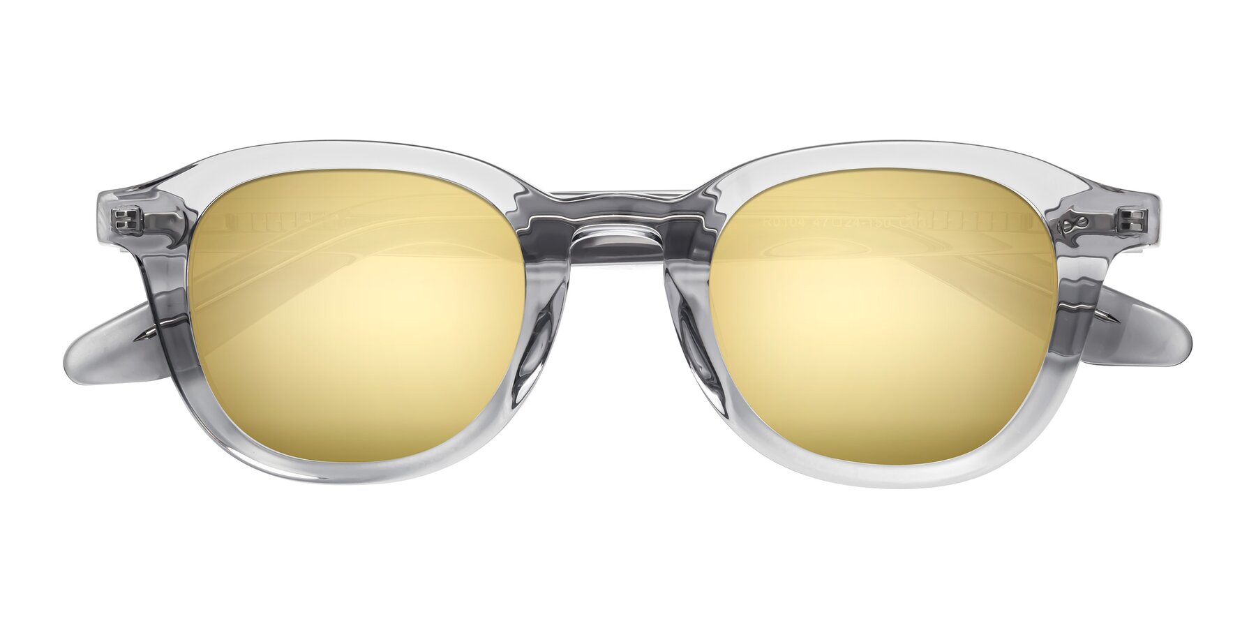 Folded Front of Titus in Transparent Gray with Gold Mirrored Lenses