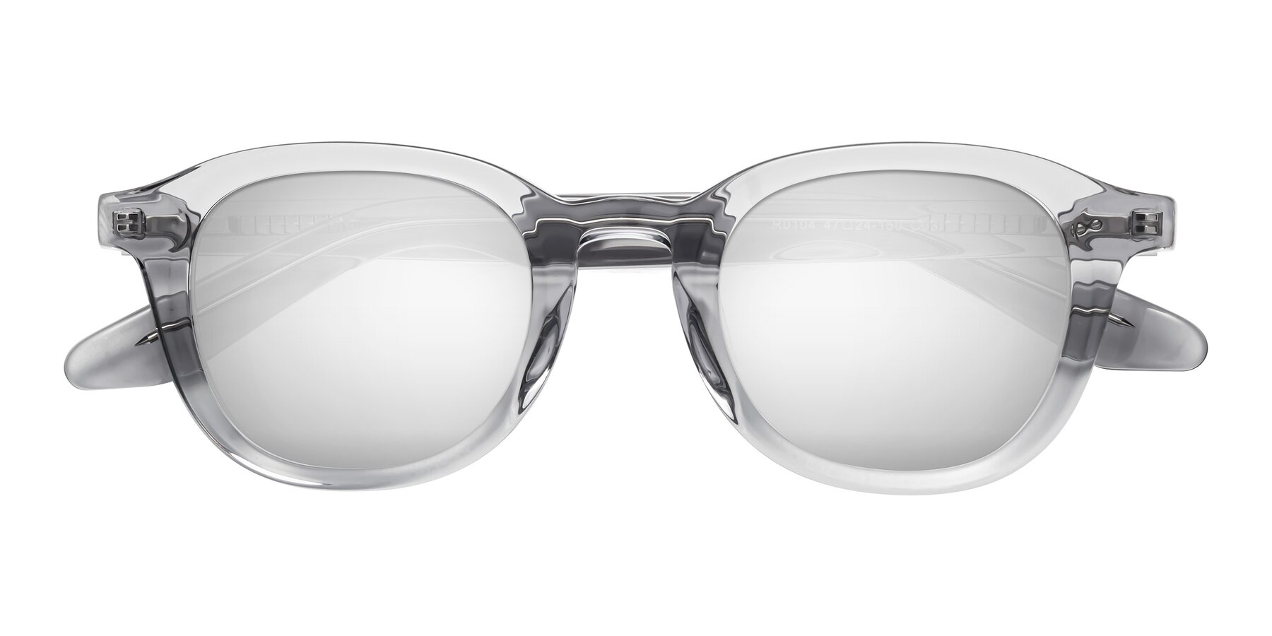 Folded Front of Titus in Transparent Gray with Silver Mirrored Lenses