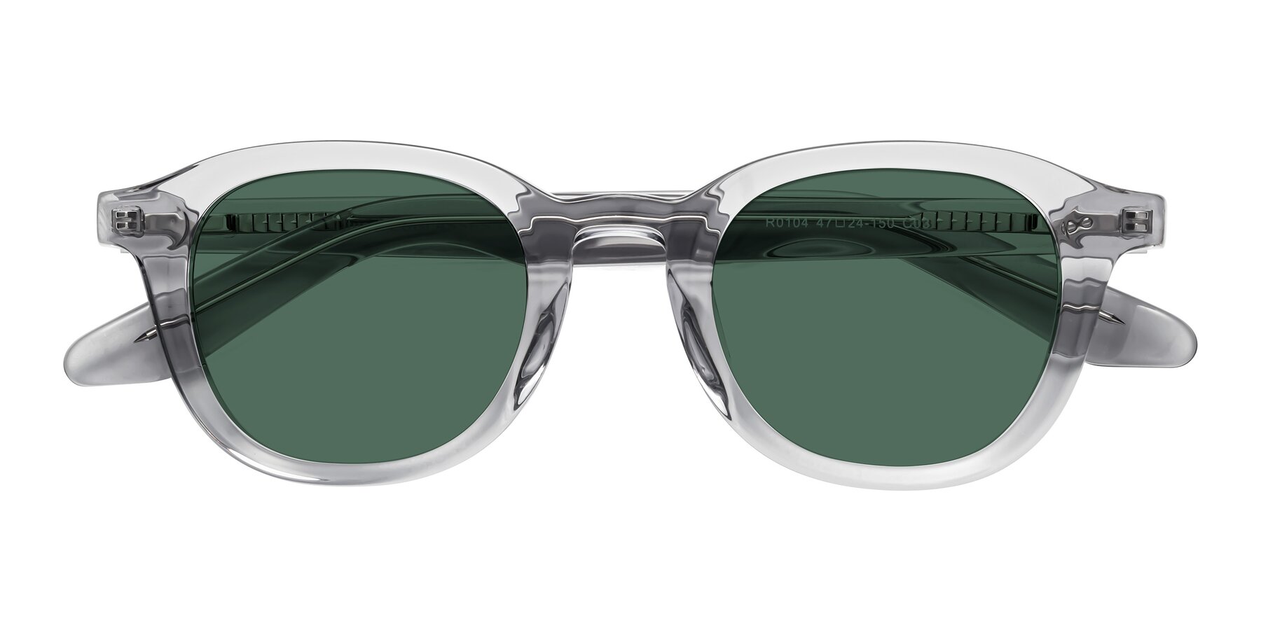 Folded Front of Titus in Transparent Gray with Green Polarized Lenses