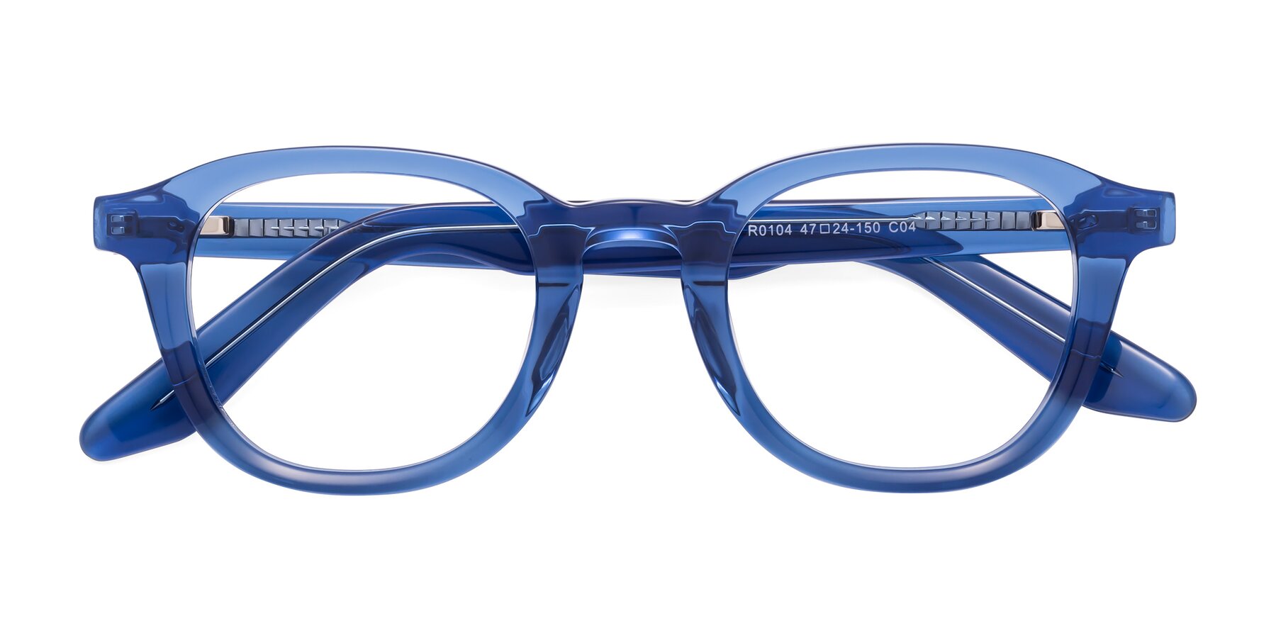Folded Front of Titus in Translucent Blue with Clear Blue Light Blocking Lenses