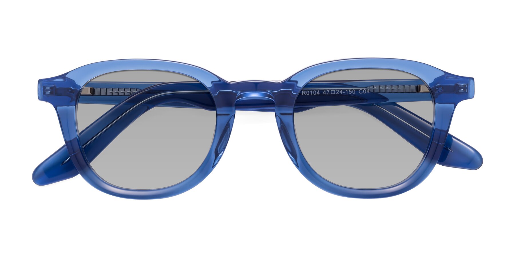 Folded Front of Titus in Translucent Blue with Light Gray Tinted Lenses