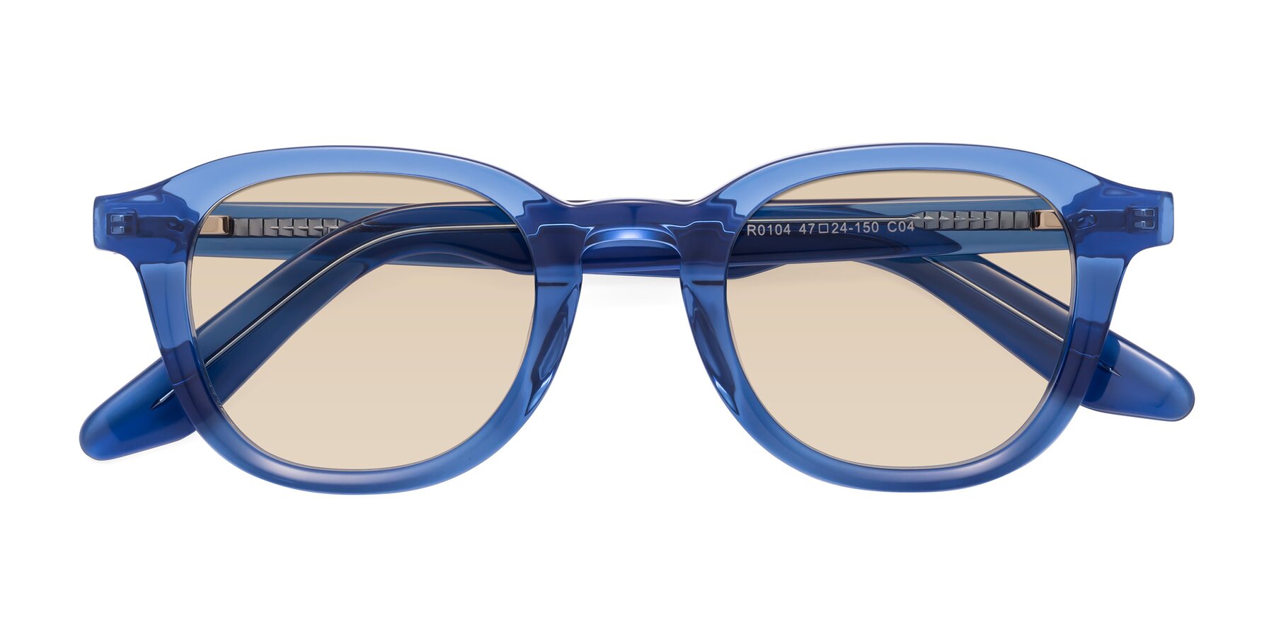 Folded Front of Titus in Translucent Blue with Light Brown Tinted Lenses