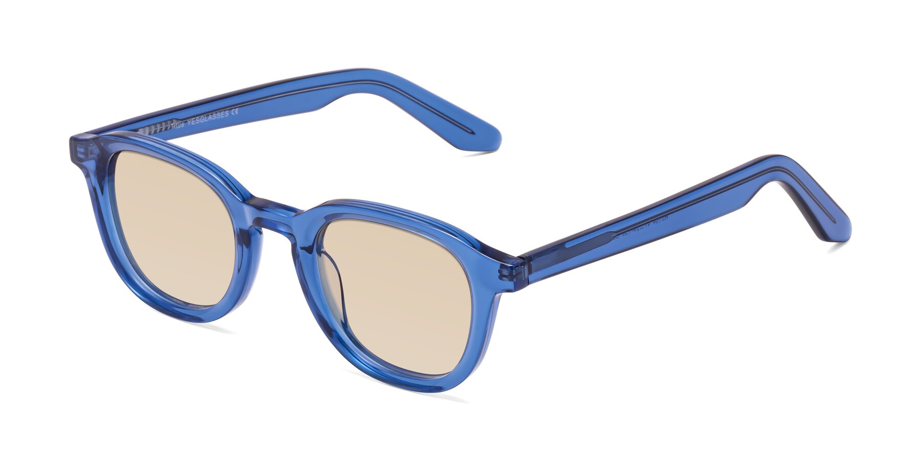 Angle of Titus in Translucent Blue with Light Brown Tinted Lenses