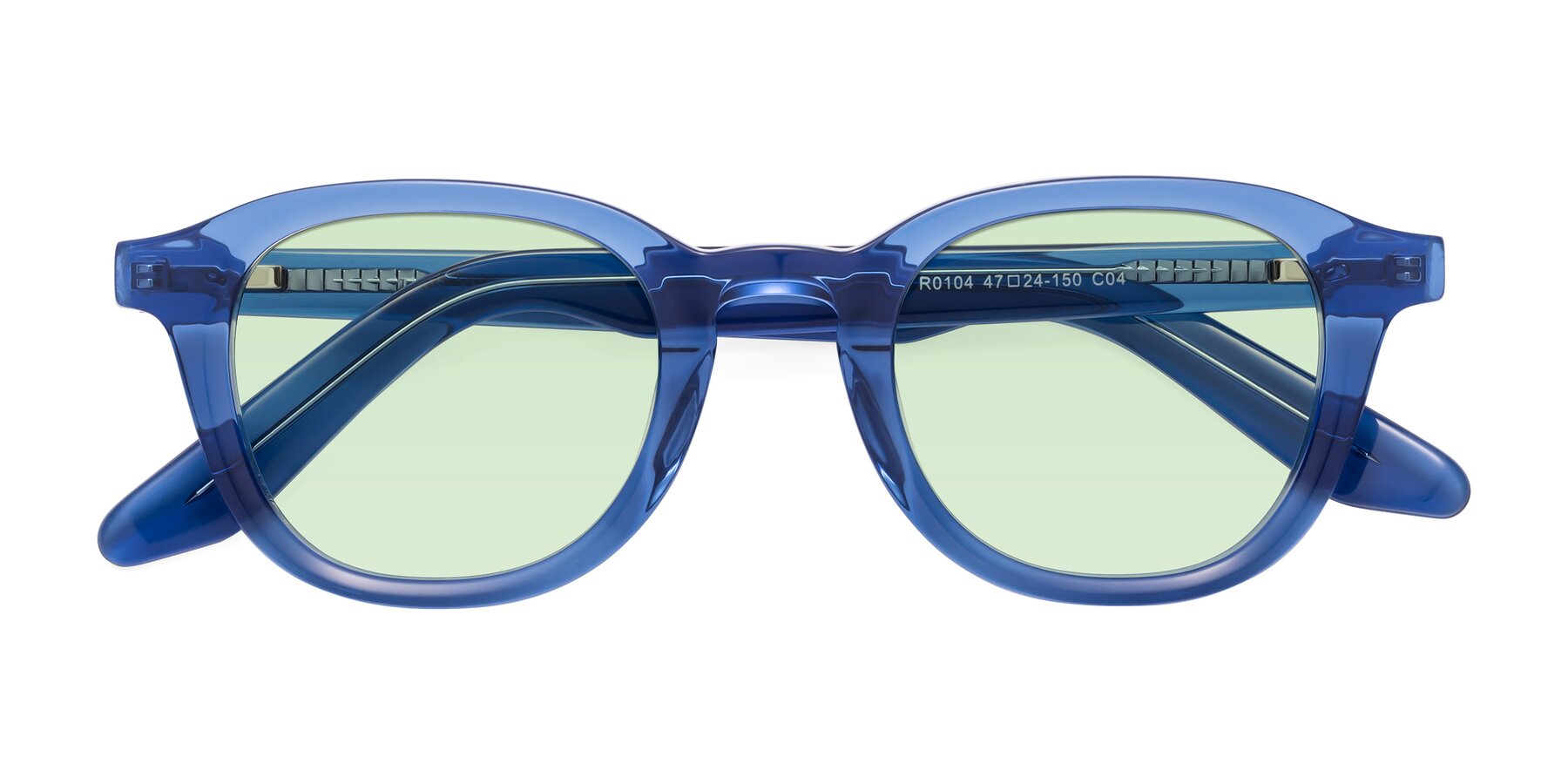 Folded Front of Titus in Translucent Blue with Light Green Tinted Lenses