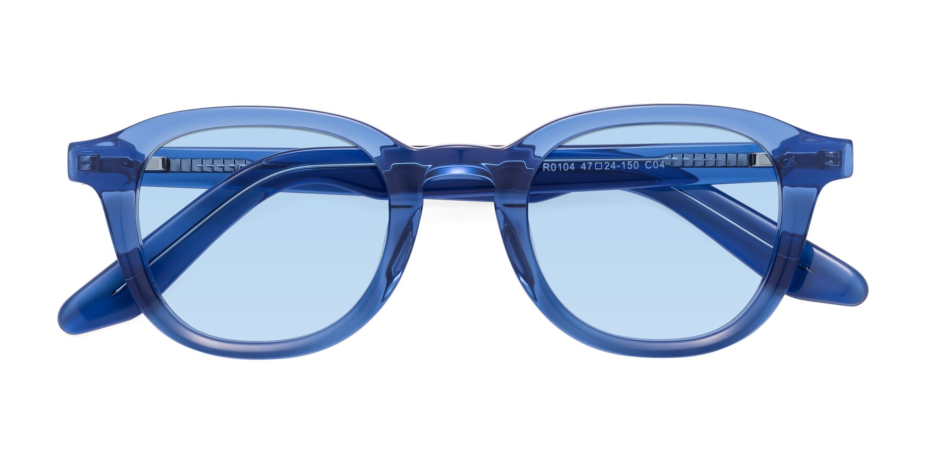 Folded Front of Titus in Translucent Blue with Light Blue Tinted Lenses