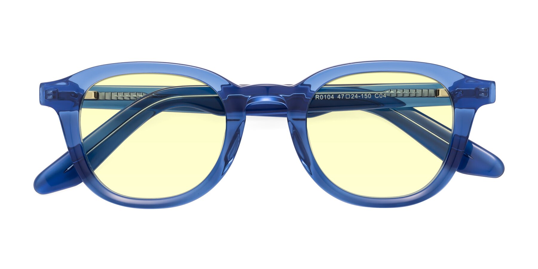 Folded Front of Titus in Translucent Blue with Light Yellow Tinted Lenses