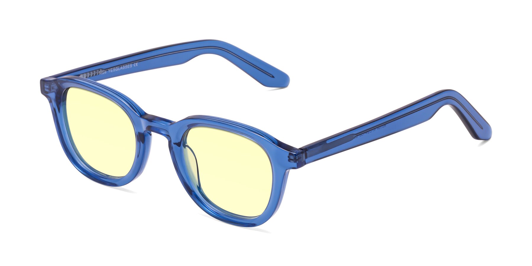 Angle of Titus in Translucent Blue with Light Yellow Tinted Lenses