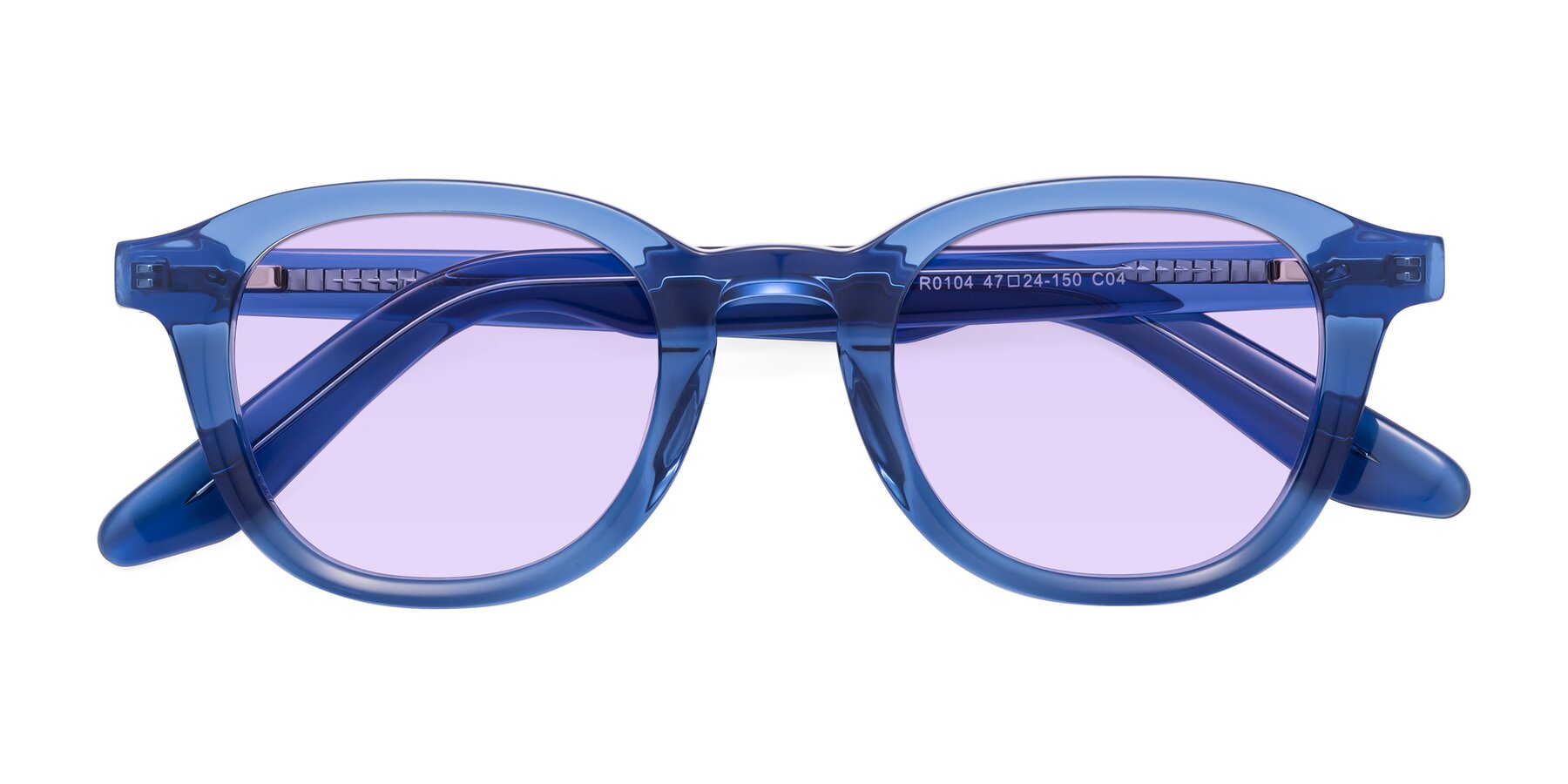 Folded Front of Titus in Translucent Blue with Light Purple Tinted Lenses