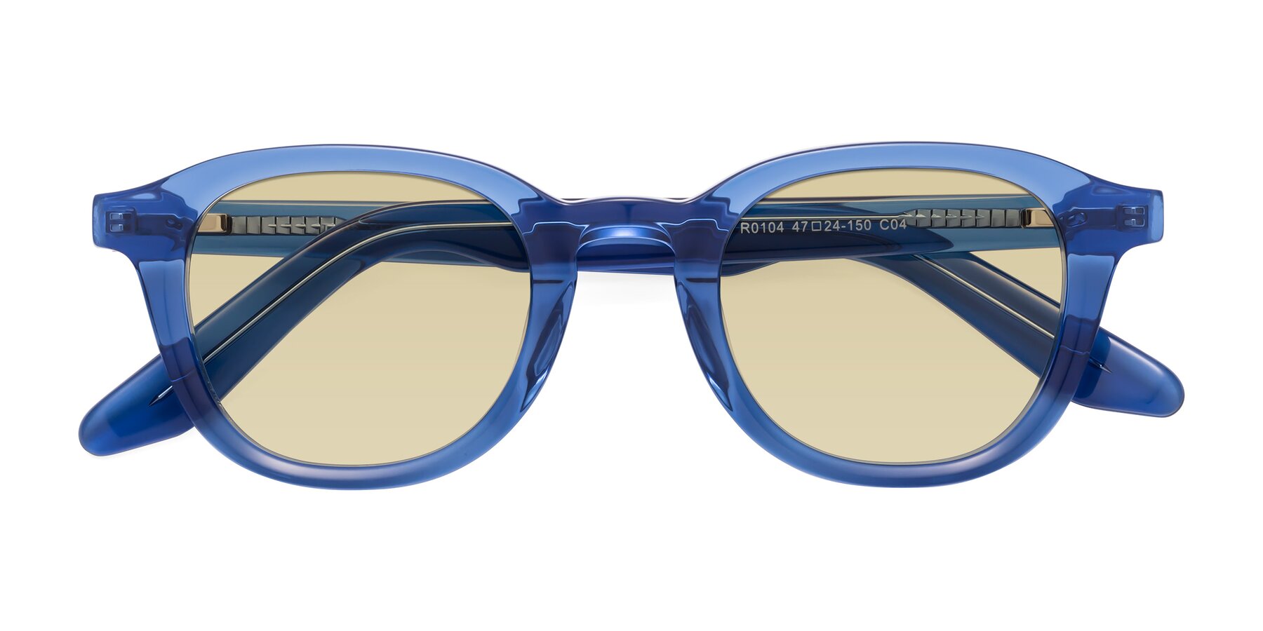 Folded Front of Titus in Translucent Blue with Light Champagne Tinted Lenses