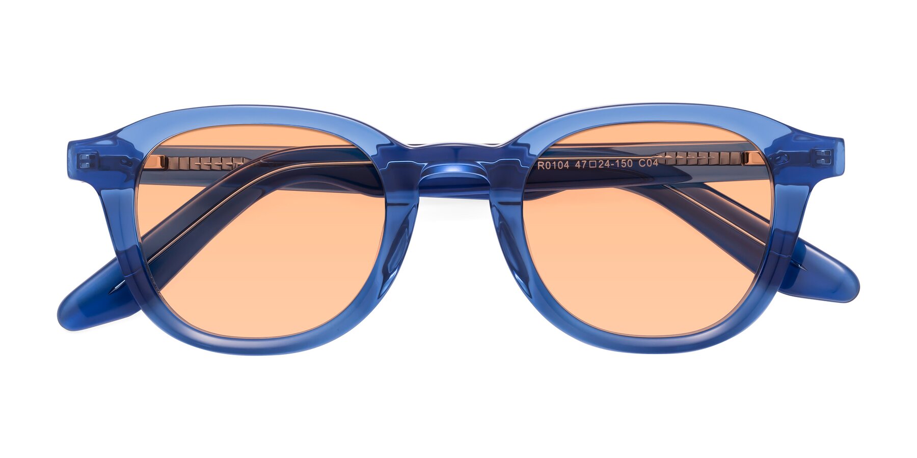Folded Front of Titus in Translucent Blue with Light Orange Tinted Lenses