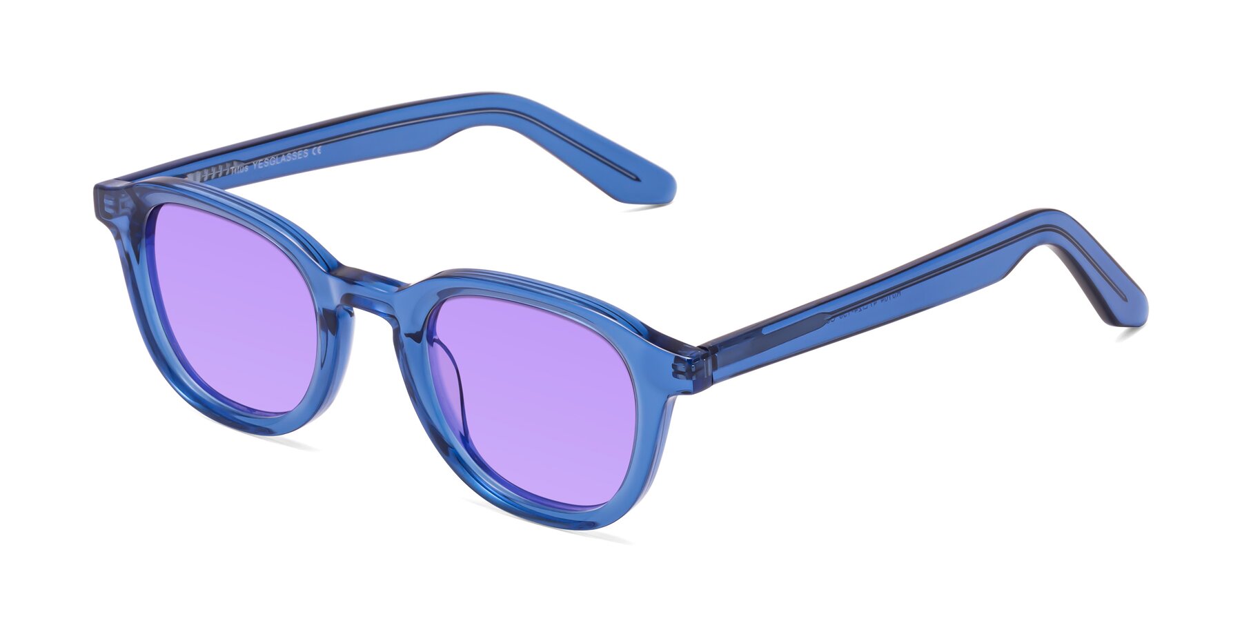 Angle of Titus in Translucent Blue with Medium Purple Tinted Lenses