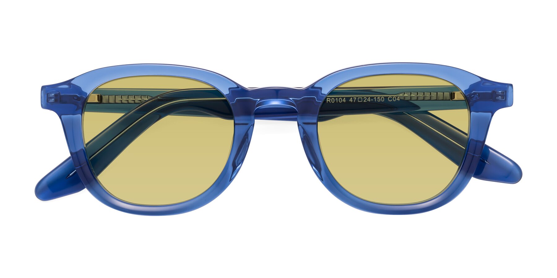 Folded Front of Titus in Translucent Blue with Medium Champagne Tinted Lenses