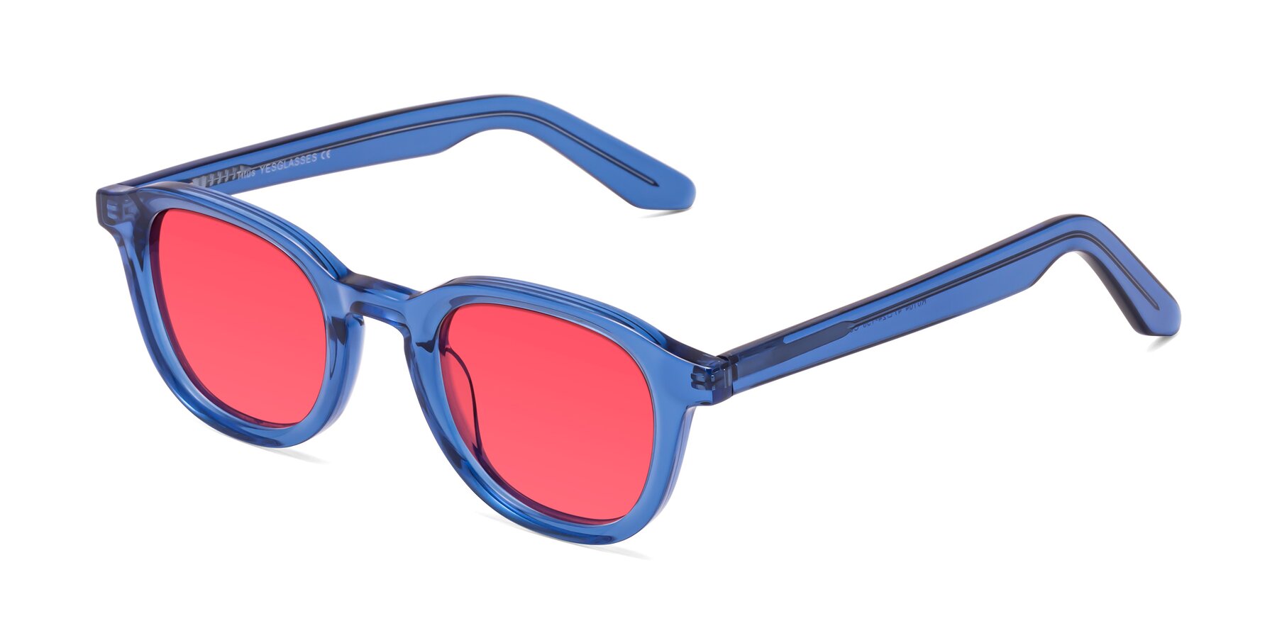 Angle of Titus in Translucent Blue with Red Tinted Lenses