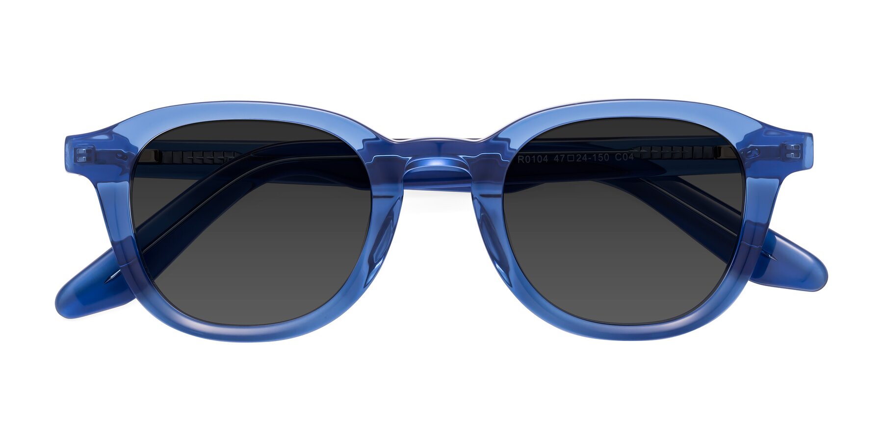 Folded Front of Titus in Translucent Blue with Gray Tinted Lenses