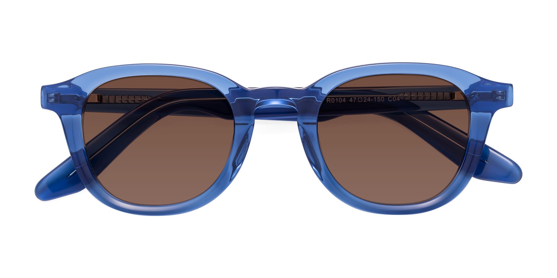 Folded Front of Titus in Translucent Blue with Brown Tinted Lenses