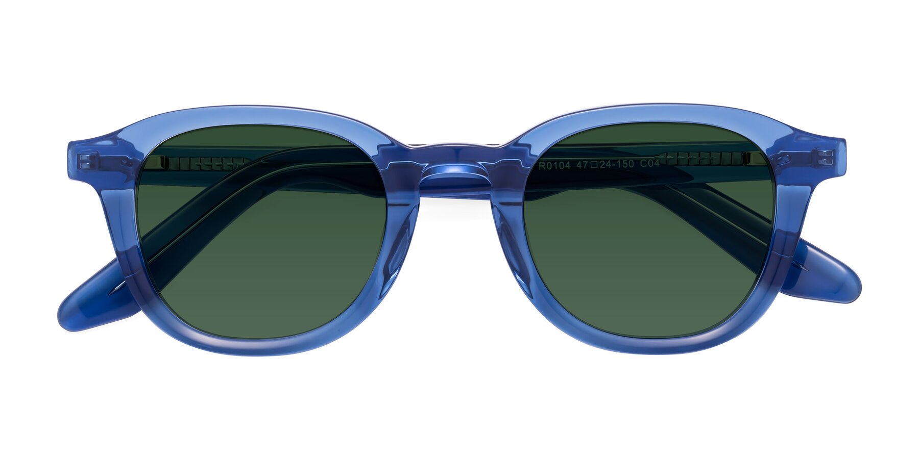 Folded Front of Titus in Translucent Blue with Green Tinted Lenses