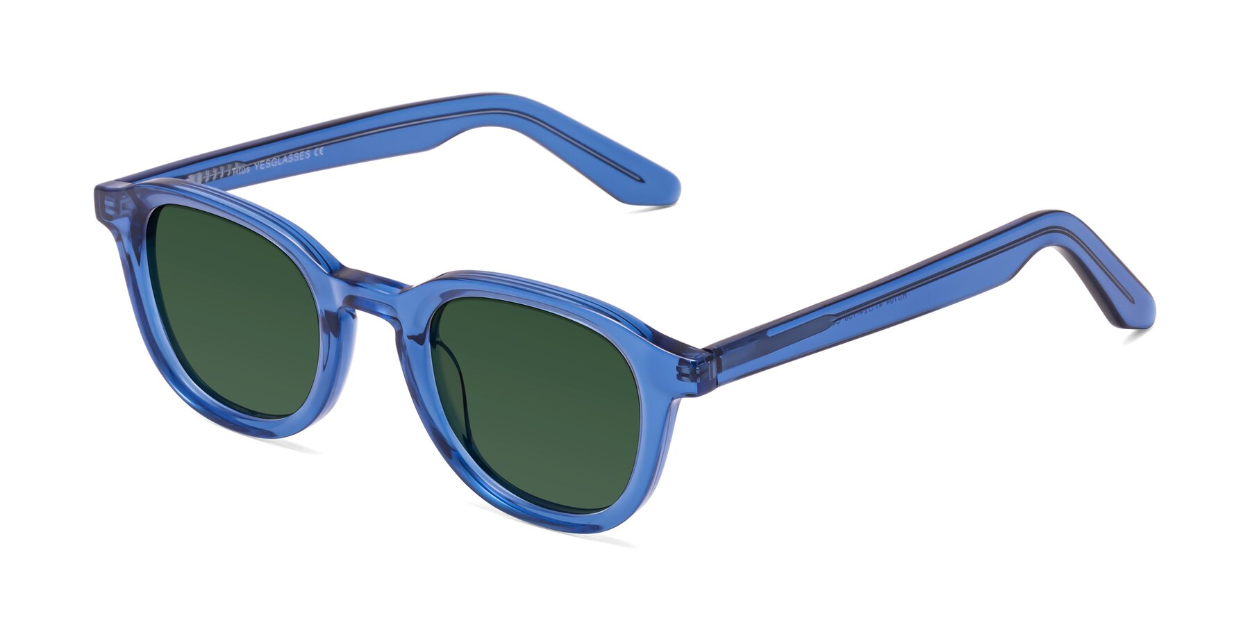 Angle of Titus in Translucent Blue with Green Tinted Lenses