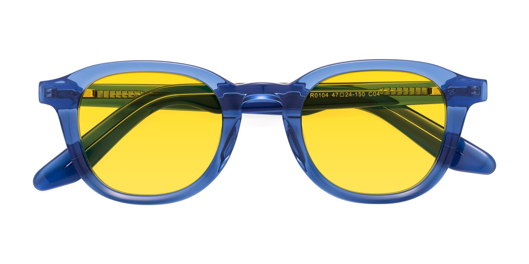 Folded Front of Titus in Translucent Blue with Yellow Tinted Lenses