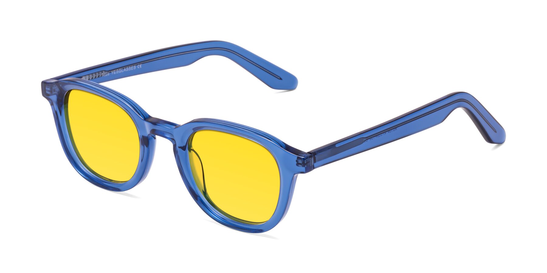 Angle of Titus in Translucent Blue with Yellow Tinted Lenses