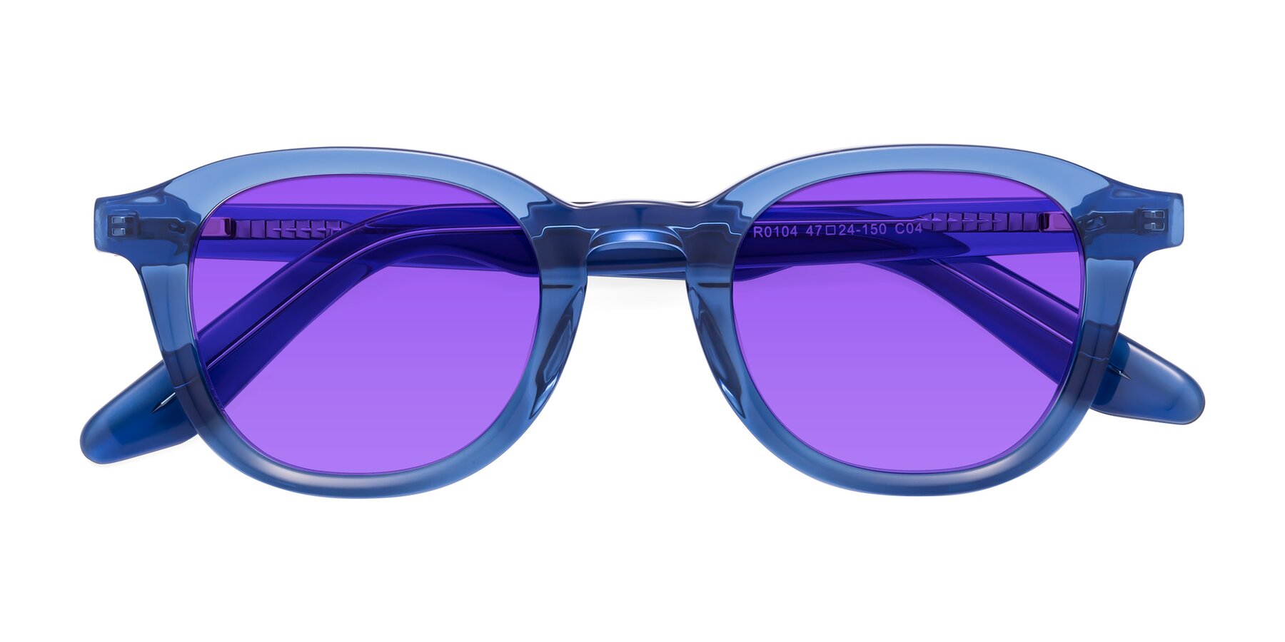 Folded Front of Titus in Translucent Blue with Purple Tinted Lenses