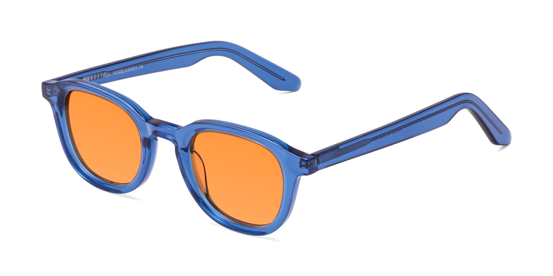 Angle of Titus in Translucent Blue with Orange Tinted Lenses
