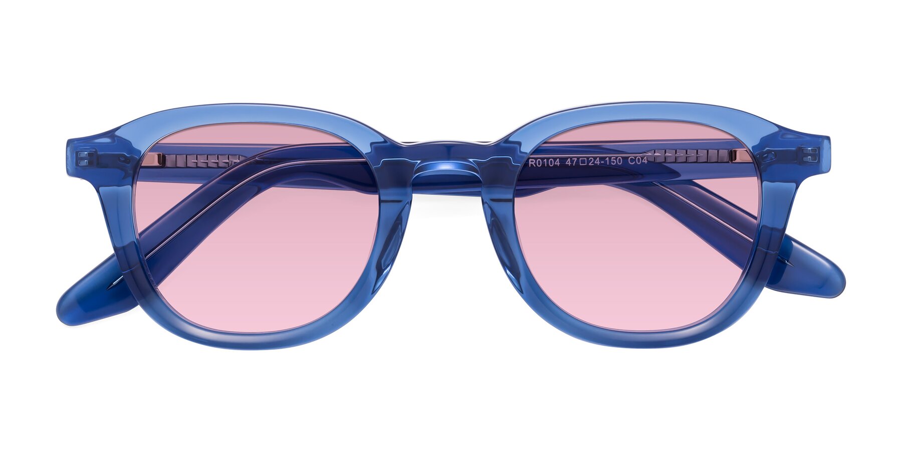 Folded Front of Titus in Translucent Blue with Light Wine Tinted Lenses